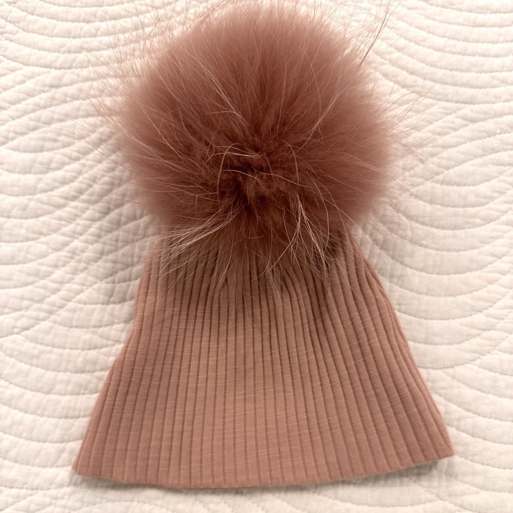 6 months baby winter hat with extra fuzzy Pom Pom